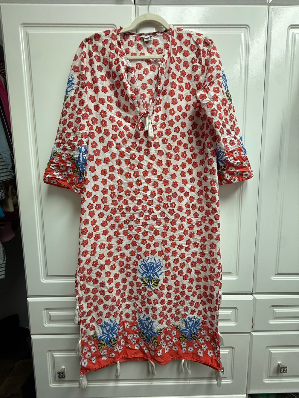 J. Crew Red and Blue Floral Tie-Front Midi Dress